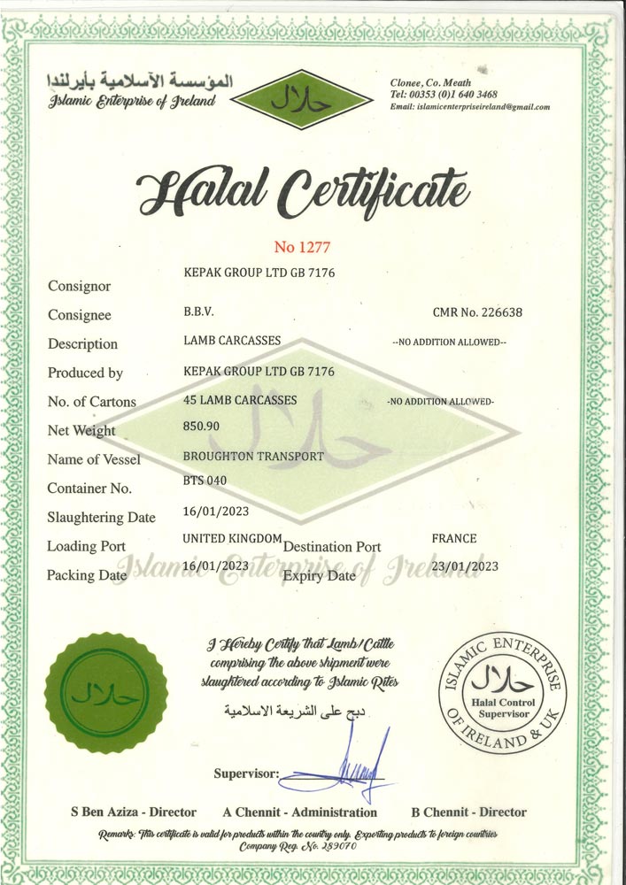 Halal Certificat 2023 boucherie gare nanterre